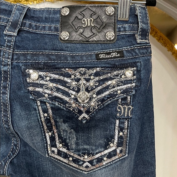 Miss Me Signature Rise Boot Cut Rhinestone Stretch Denim Jeans Size 27 - Picture 10 of 13